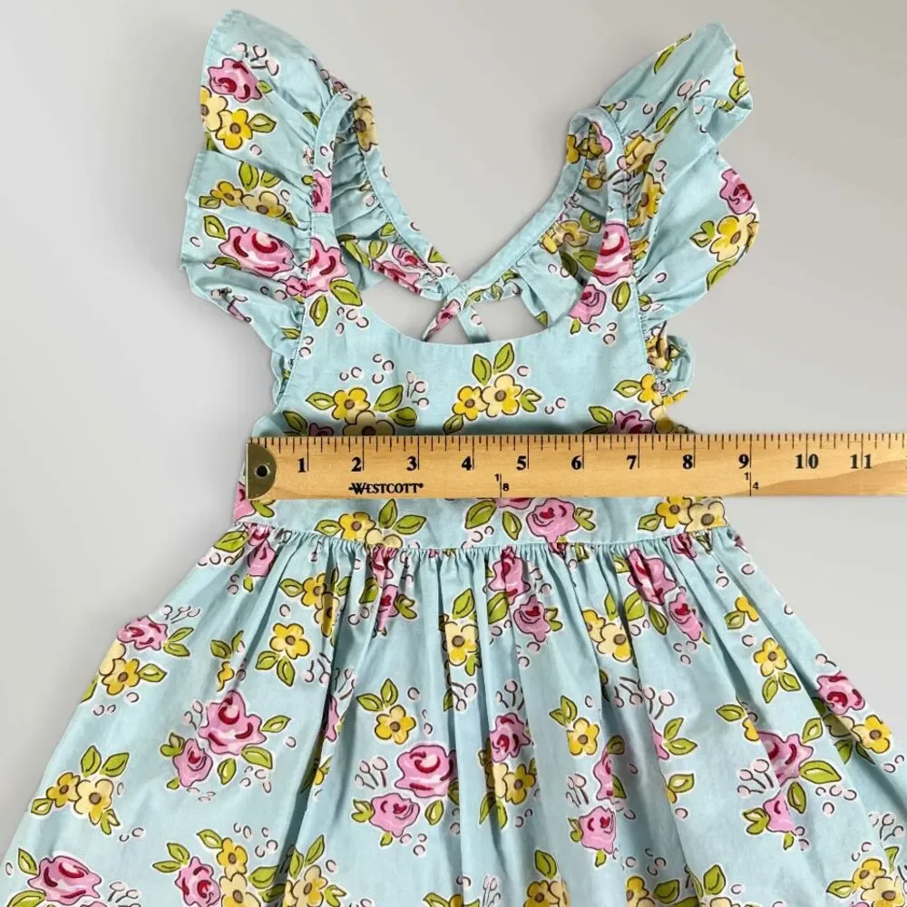 Eleanor Rose Girl's Floral Dress Flutter Sleeves Boutique Blue Flowers Size 2